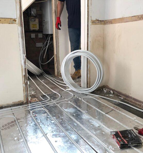 Underfloor heating pipework installation