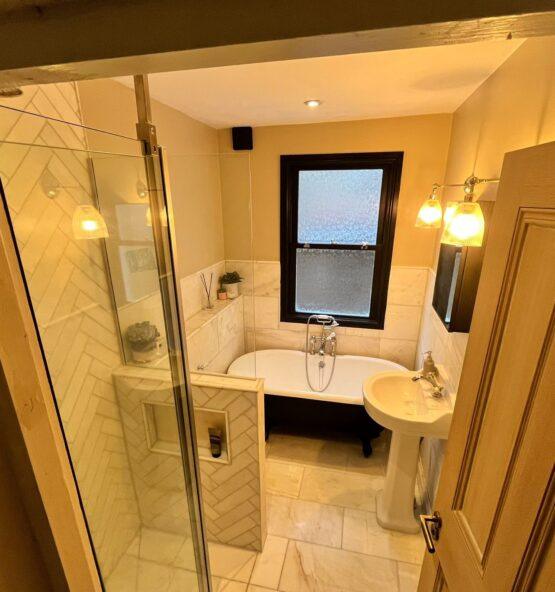 Modern bathroom renovation with shower and vanity