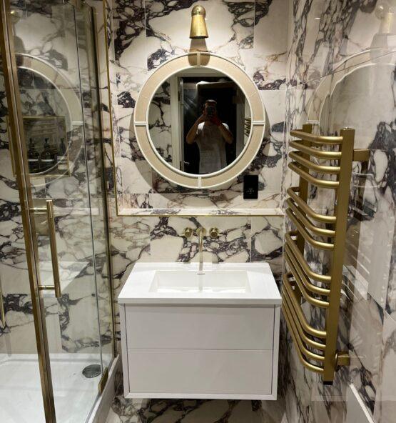 Luxury marble bathroom vanity and plumbing installation in London