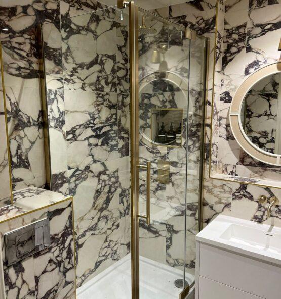 Luxury marble bathroom plumbing installation